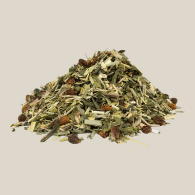 TuanaShop BV Focus Thee melange met groene sencha, mate, citroengras en duindoornbessen voor betere concentratie