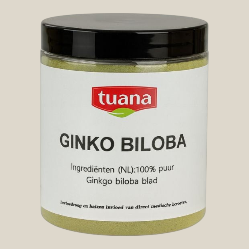 TuanaShop BV Ginko Biloba gemalen poeder in een hersluitbare pot van 100 gram voor kruidengeneeskunde