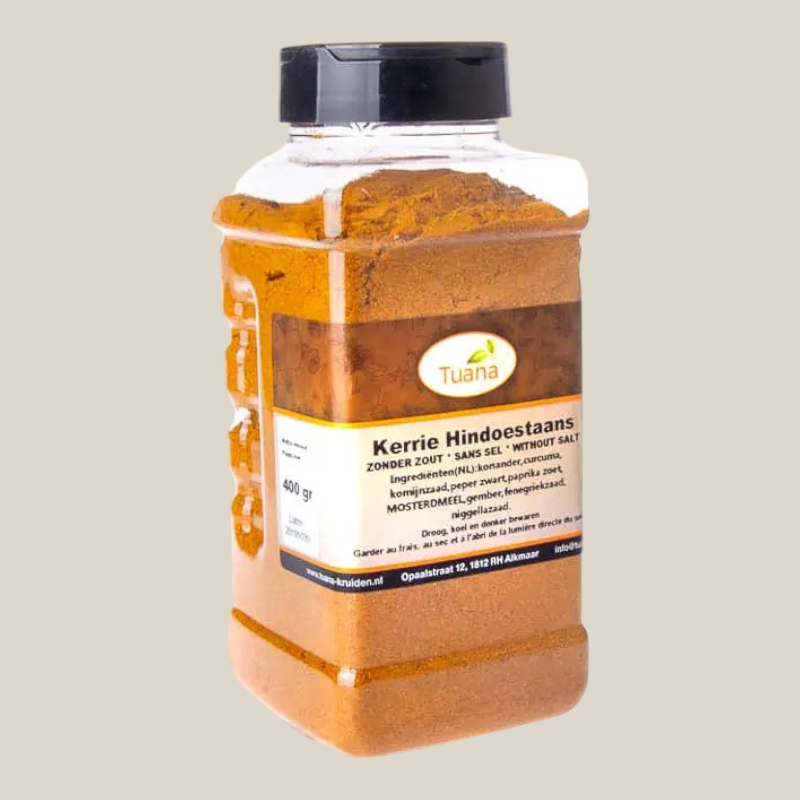 Tuana Hindoestaanse Kerrie Masala – aromatische kerriemix met kurkuma, komijn en koriander voor curry’s, rijstgerechten en marinades