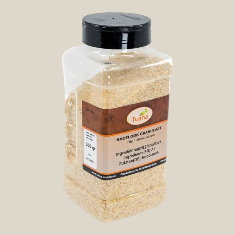 Tuana Knoflook Granulaat Fijn – fijn knoflookgranulaat voor sauzen, soepen, marinades, vlees, vis en groenten