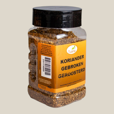 TuanaShop BV pot met geroosterde gebroken koriander voor een aromatische en nootachtige smaak in gerechten