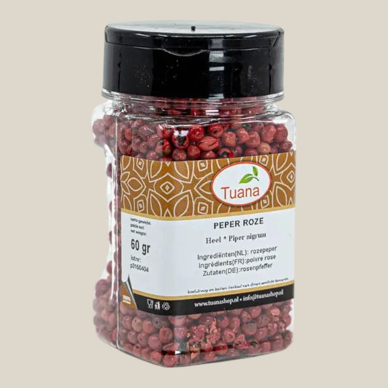 Tuana Roze Peper Heel – milde aromatische roze peperkorrels voor vis, vlees, salades, dressings en sauzen