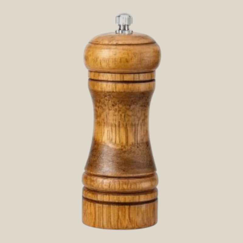 TuanaShop BV houten peper- en zoutmolen van 14,5 cm met keramisch maalwerk en metalen draaiknop