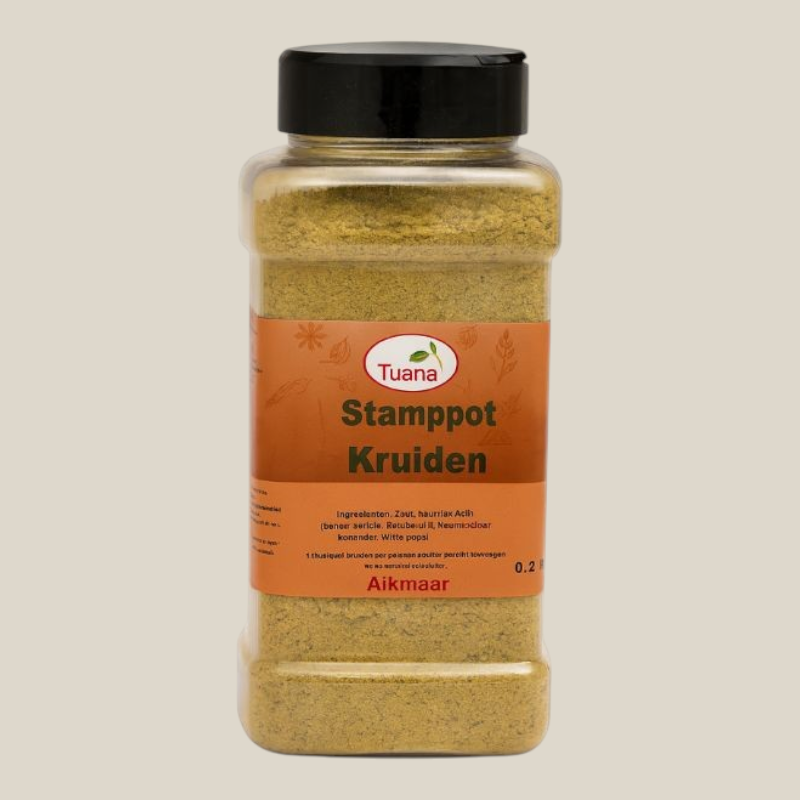 TuanaShop BV stamppot kruidenmix in een transparante strooibus voor hartige Nederlandse stamppotgerechten