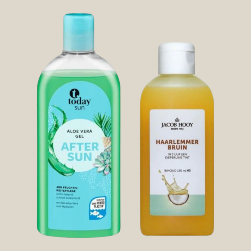 TuanaShop BV set met Today Sun Aloe Vera aftersun gel en Jacob Hooy Haarlemmerbruin zonneolie voor een diepe bruine tint
