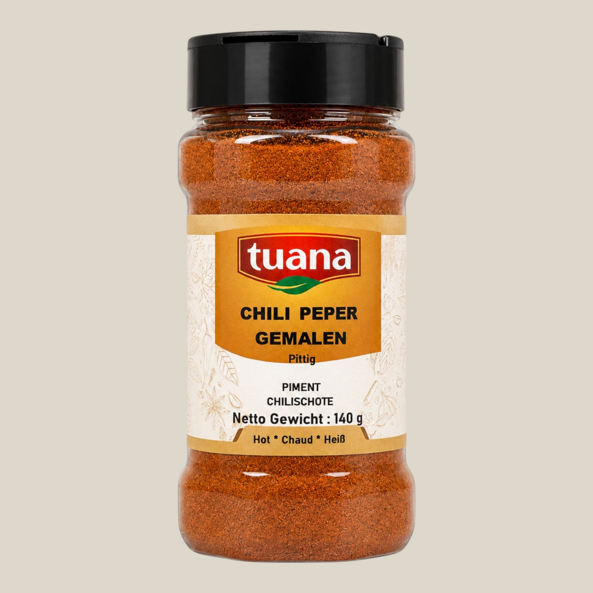 TuanaShop BV pot met fijn gemalen rode chilipeper voor een pittige smaak in diverse gerechten.
