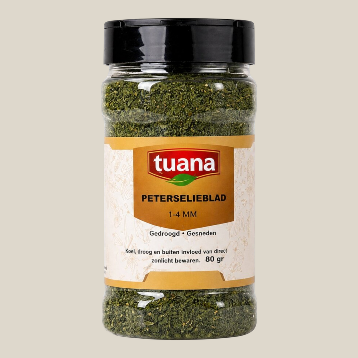 TuanaShop BV pot met gedroogde en gesneden peterselie (4mm) voor soepen, sauzen en diverse gerechten.