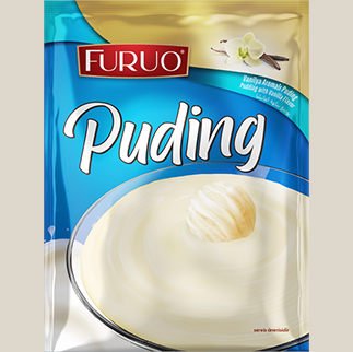TuanaShop BV Furuo vanillepudding mix in een blauwe verpakking met een afbeelding van romige vanillepudding.