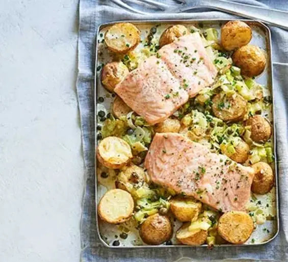 Romige zalm, prei & aardappel