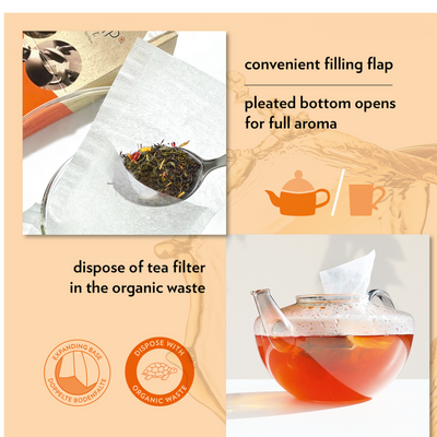 TuanaShop BV theefilters maat L met vulklep en uitvouwbare bodem voor losse thee, biologisch afbreekbaar