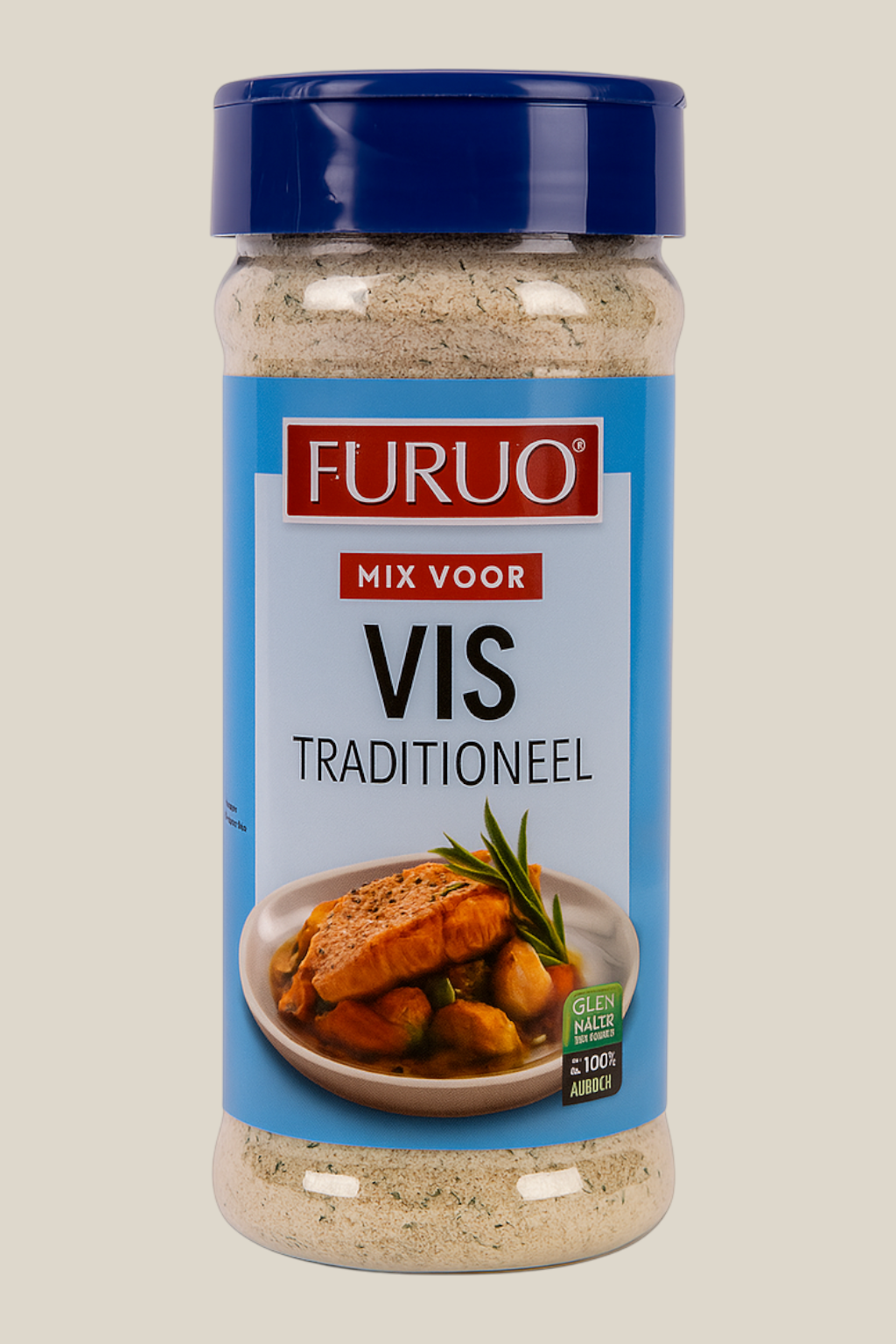 TuanaShop BV Vis Traditioneel kruidenmix in een strooibus met kruiden zoals dille, peterselie en knoflook.