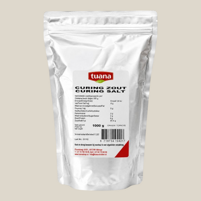 TuanaShop BV Curing Zout pekelzout in een hersluitbare verpakking van 1000 gram voor het conserveren van vlees