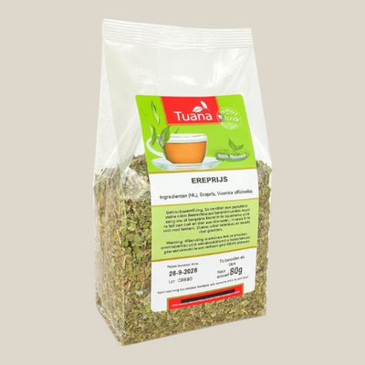 TuanaShop BV gesneden ereprijs kruidenthee in een transparante verpakking van 80 gram