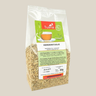 TuanaShop BV Herderstasje kruidenthee in een transparante verpakking met 60 gram gedroogd kruid voor thee