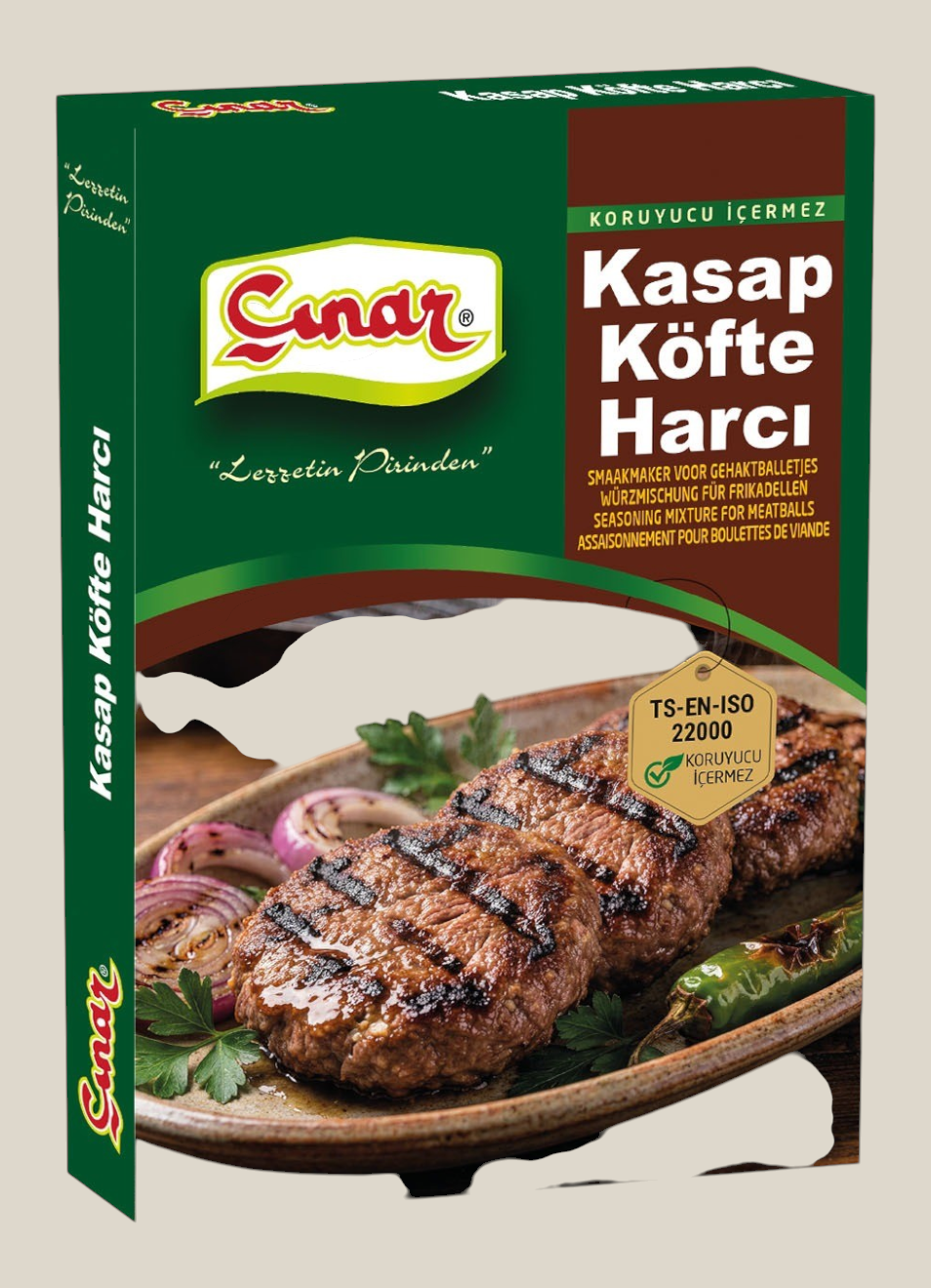 TuanaShop BV Çınar Kasap Köfte Harcı kruidenmix voor sappige Turkse gehaktballen in een verpakking van 80 gram.