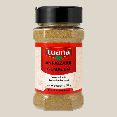 TuanaShop BV pot met fijn gemalen anijszaad met een warm en zoet aroma voor gebak en hartige gerechten