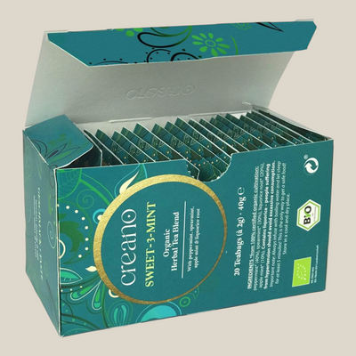 TuanaShop BV verpakking met 20 biologische Sweet 3 Mint theezakjes, een verfrissende mix van munt en zoethout.