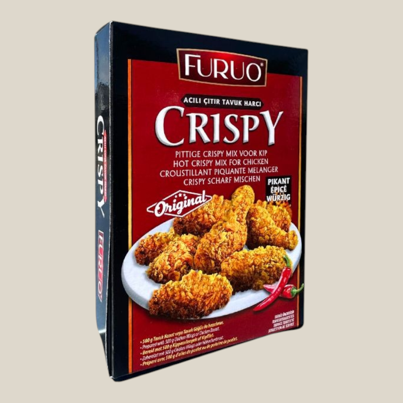 TuanaShop BV FURUO Crispy Hot Chicken Mix verpakking met afbeelding van krokante kip en rode pepers.