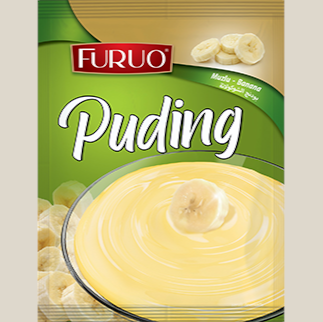 TuanaShop BV Furuo bananenpudding mix in een groene verpakking met een afbeelding van romige gele pudding en bananen.